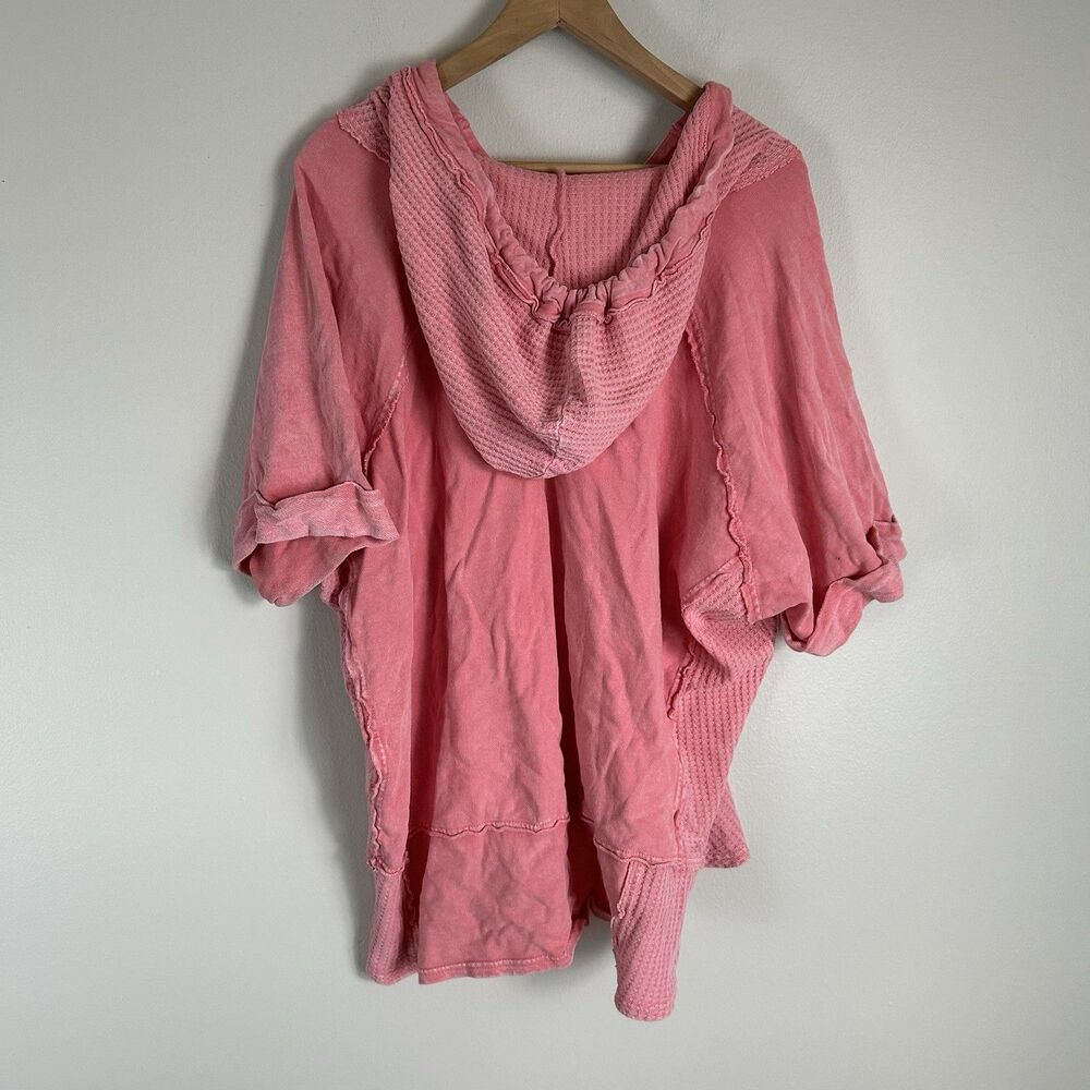 Easel L 100% Cotton Oversized Waffle Poncho Sweatshirt Pink Hoodie Mixed Media - Picture 2 of 4